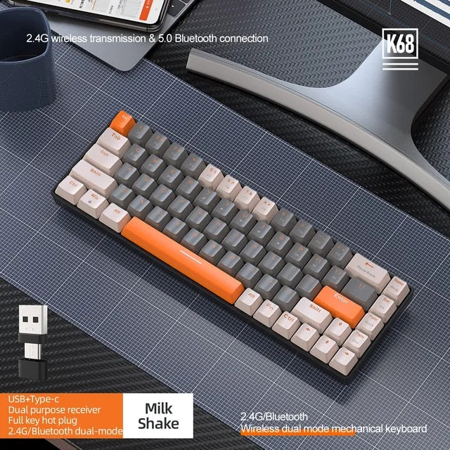 Wireless Mechanical Keyboard Bluetooth Dual Mode Hot-Swappable Mini 68-Key