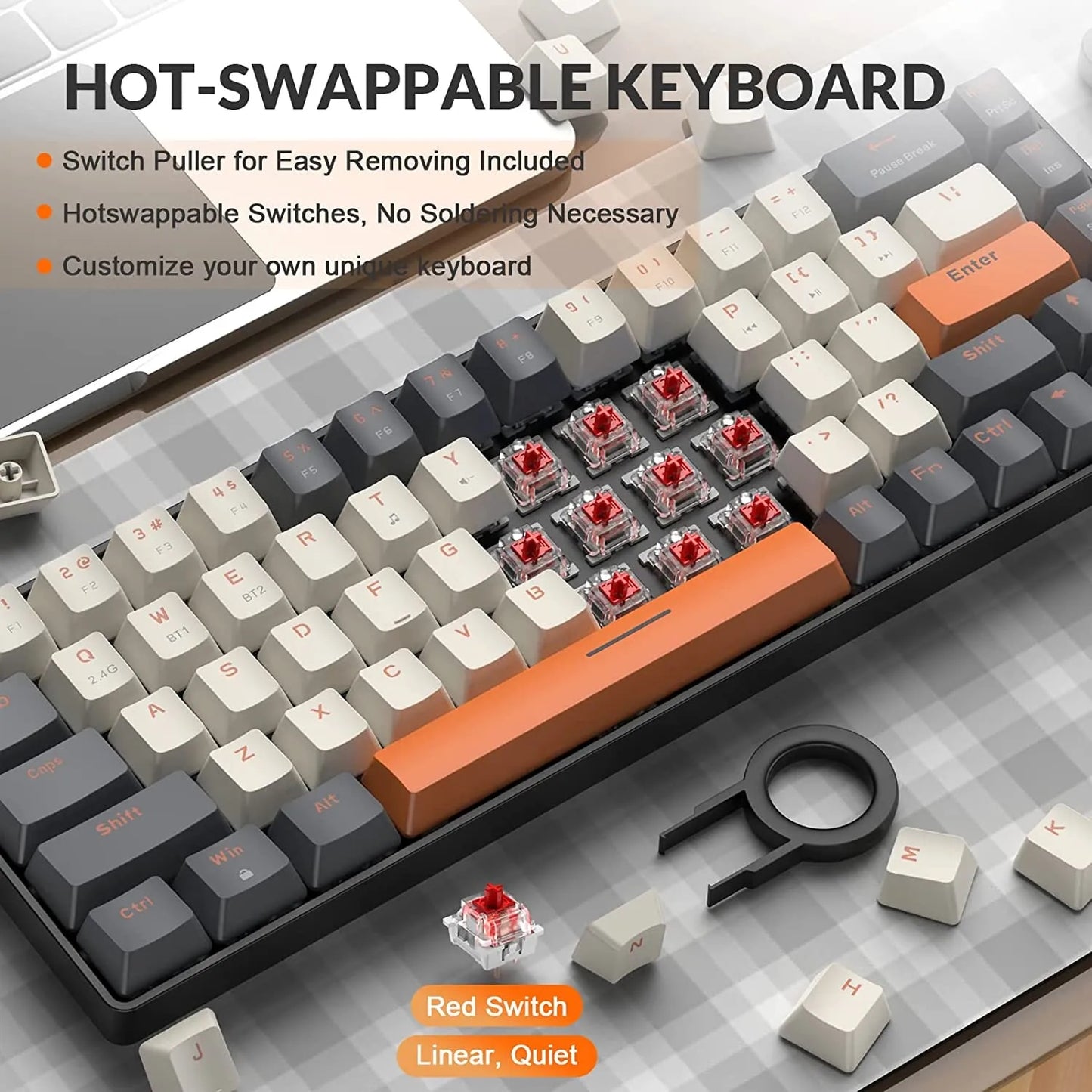 Wireless Mechanical Keyboard Bluetooth Dual Mode Hot-Swappable Mini 68-Key