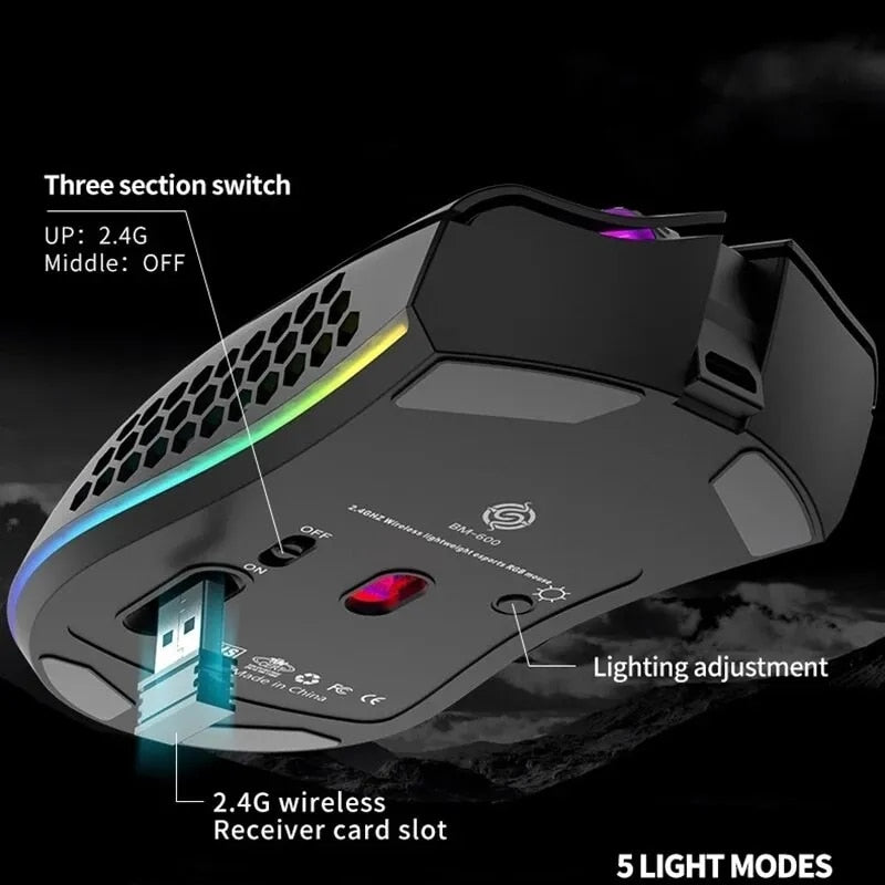 Rechargeable Gaming Mouse USB 2.4G Wireless RGB Light