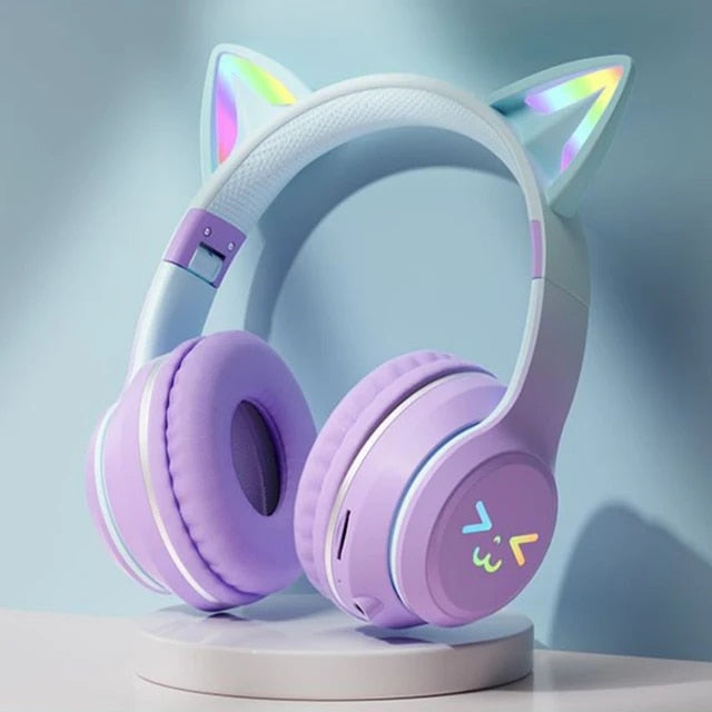 Cat's Ears Headset RGB Light Smile Face