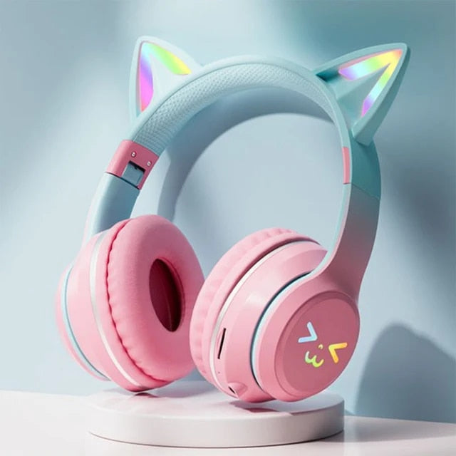 Cat's Ears Headset RGB Light Smile Face