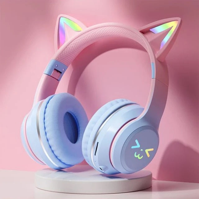 Cat's Ears Headset RGB Light Smile Face