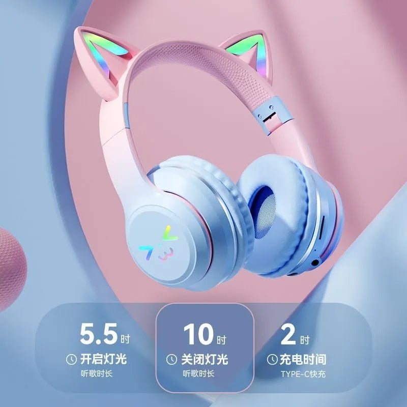 Cat's Ears Headset RGB Light Smile Face