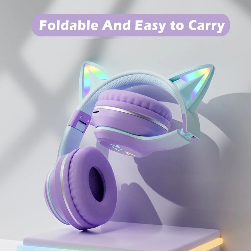 Cat's Ears Headset RGB Light Smile Face