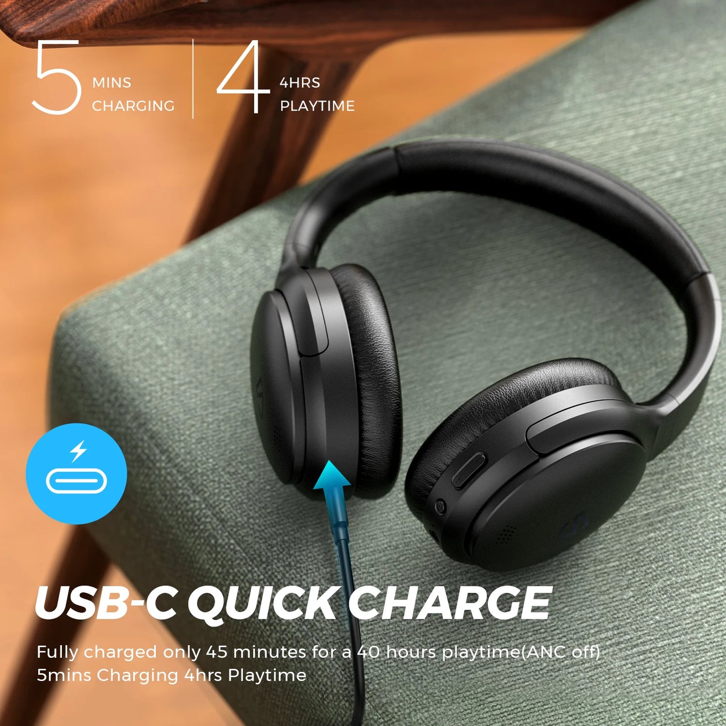 SOUNDPEATS Active Noise Cancelling Headphones Wireless