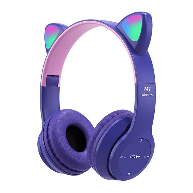 P47M Wireless Headphone Flash Light Cute Cat