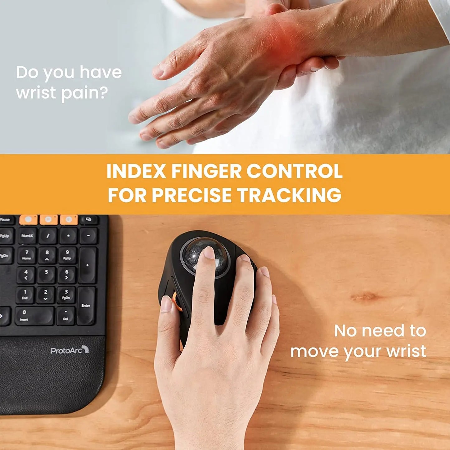 ProtoArc Wireless Index Finger Trackball - Computer Laptop 3 Device Connection