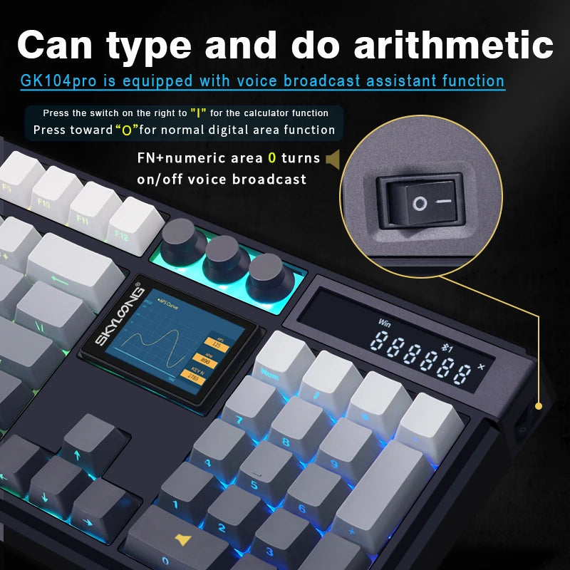 GK104 Pro Full-Size 3-Mode Wireless Mechanical Keyboard with 2.0 Screen