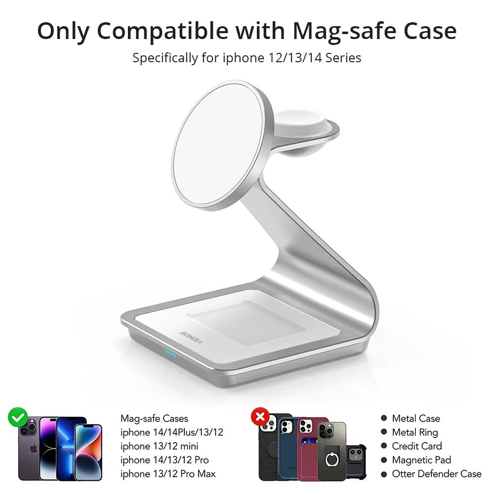 Bonola Magnetic 3 in 1 Wireless Charger for iPhone 13/14/15 Pro Max/12 30W