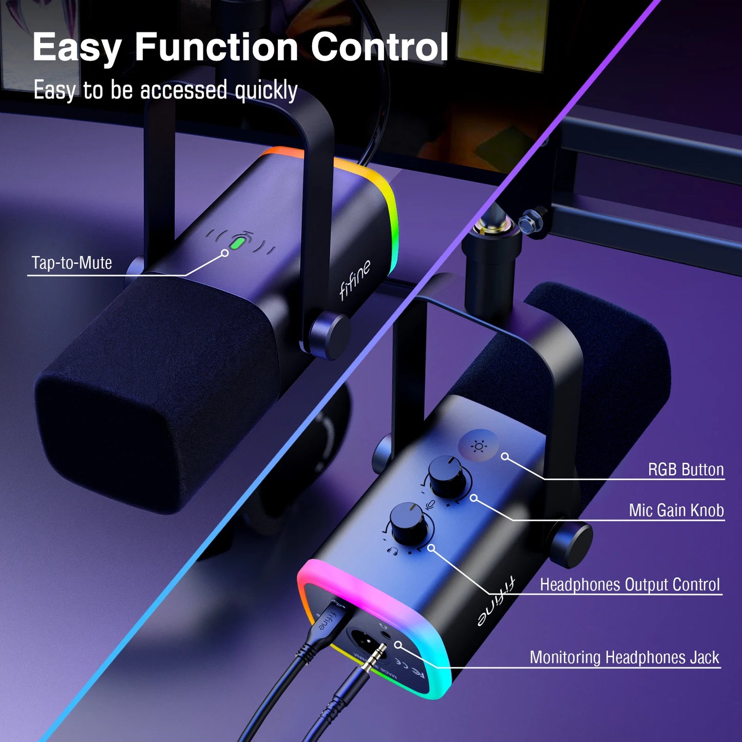 XLR/USB Gaming Microphone Kit with Headphone Jack/Mute/RGB /Arm Stand,Dynamic