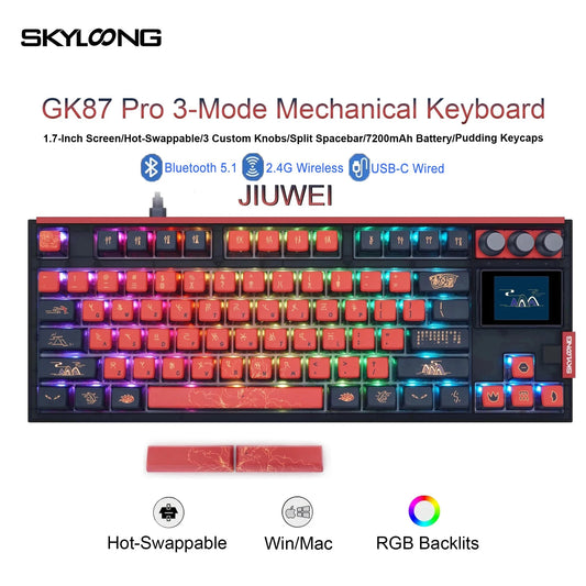 GK87 Pro 3-Mode Wireless Mechanical Keyboard Full-Key Hot-Swappable 1.7inch