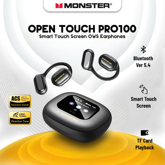 Monster Smart Touch Screen Bluetooth 5.4 Earphones Sports OWS Wireless