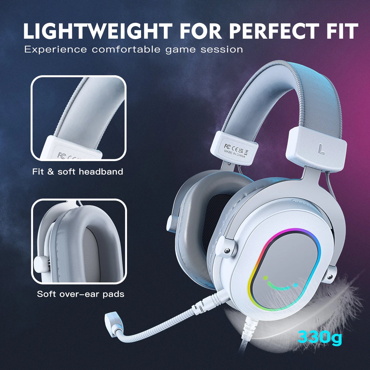 FIFINE RGB Gaming Headset with 7.1 Surround Sound/3-EQ/MIC,Over-ear Headphone