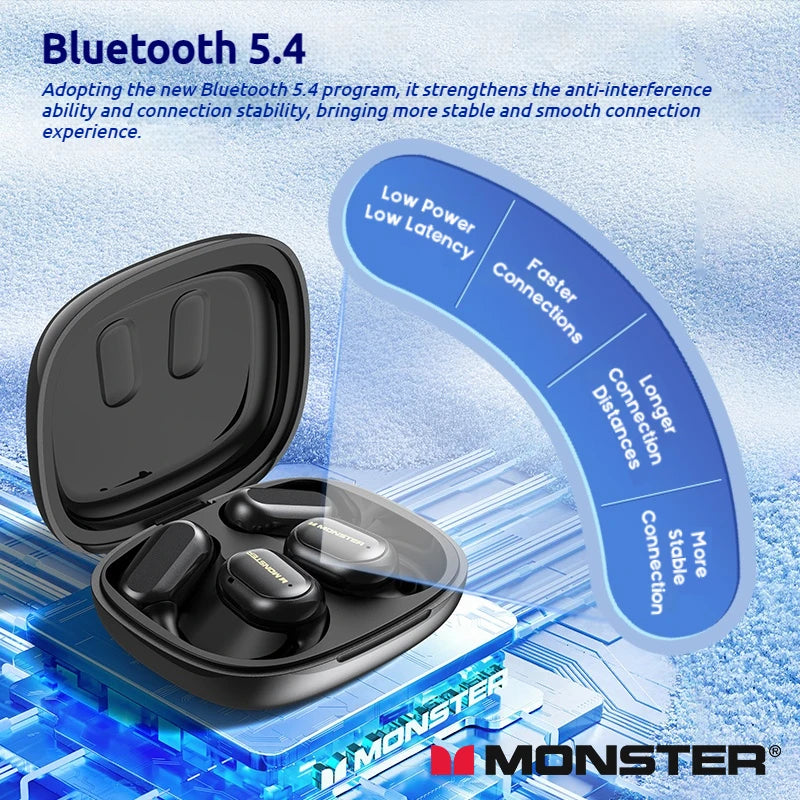 Monster Smart Touch Screen Bluetooth 5.4 Earphones Sports OWS Wireless