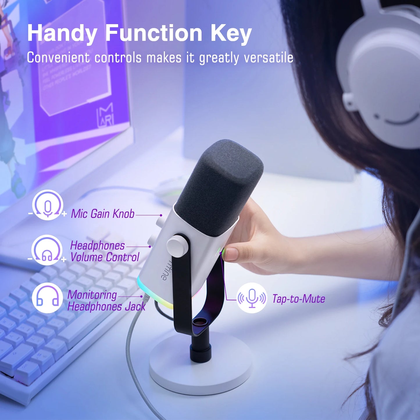 XLR/USB Dynamic Microphone with Headphone Jack/RGB/Mute,MIC for Recording Streaming Gaming