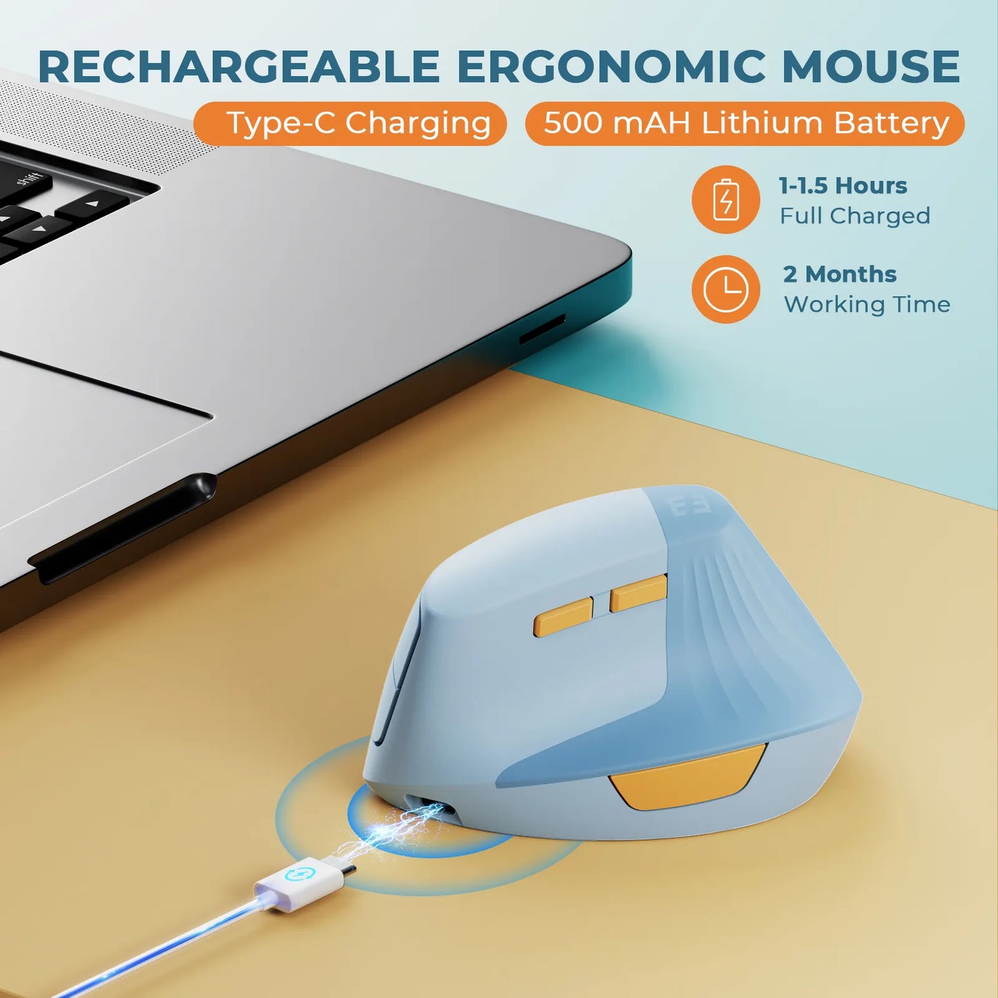 Seenda Lift Vertical Wireless Mouse Type C Rechargeable Ergonomic USB & Type C