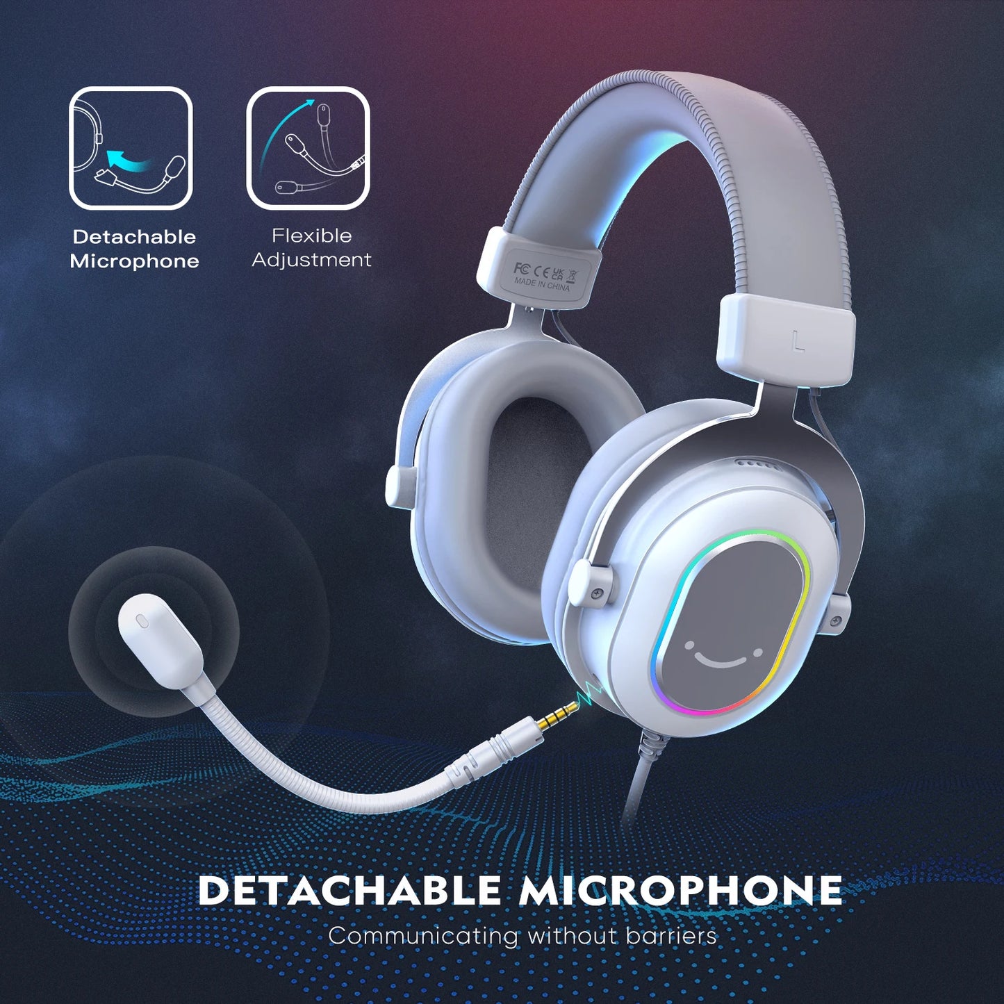 FIFINE RGB Gaming Headset with 7.1 Surround Sound/3-EQ/MIC,Over-ear Headphone