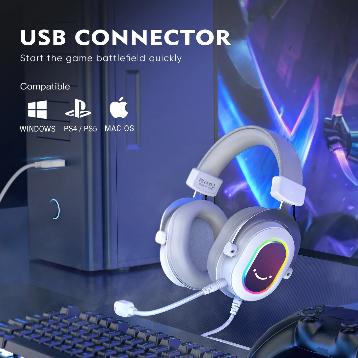 FIFINE RGB Gaming Headset with 7.1 Surround Sound/3-EQ/MIC,Over-ear Headphone