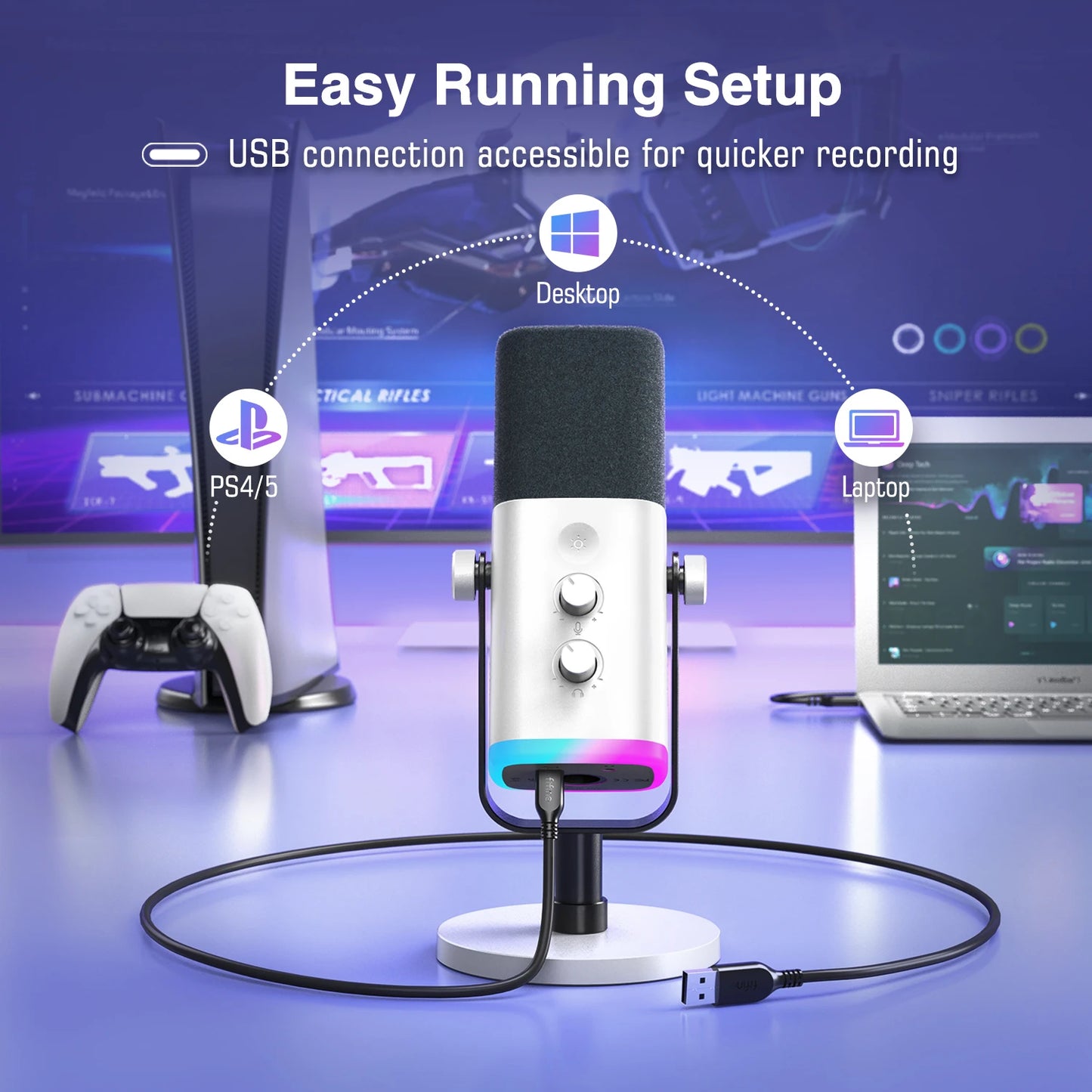 XLR/USB Dynamic Microphone with Headphone Jack/RGB/Mute,MIC for Recording Streaming Gaming