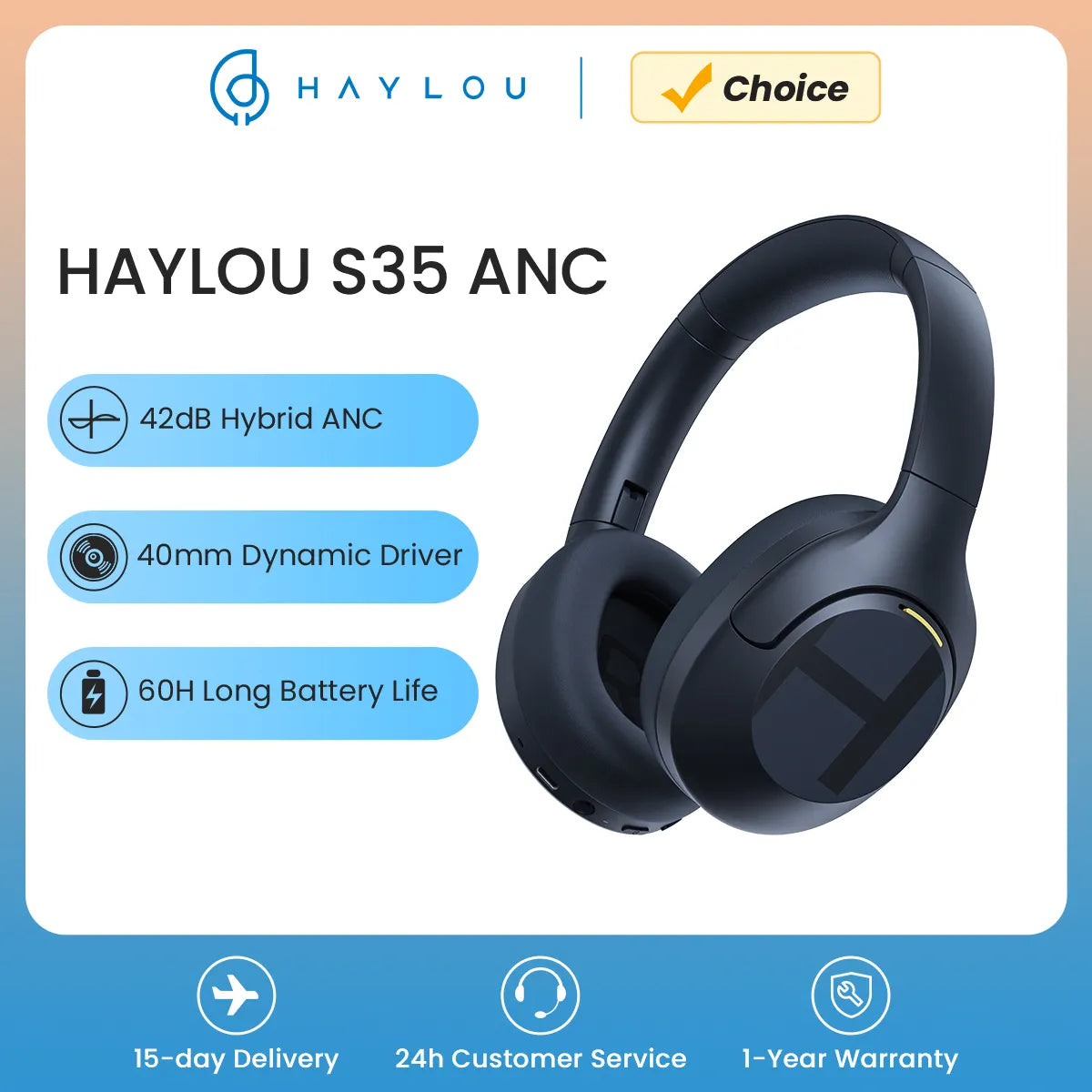 HAYLOU S35 ANC Wireless Headphones Over-ear 42dB