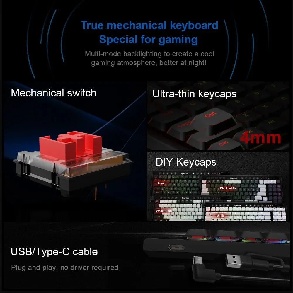 REDRAGON Sion K653 RGB USB Mini Slim Ultra-Thin - Red Switch 94 Keys