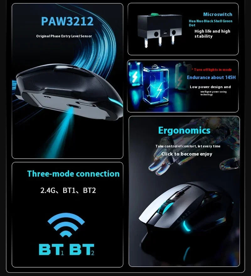 AJAZZ Wireless Gaming Mouse RGB Type-C Tri-mode 2.4g